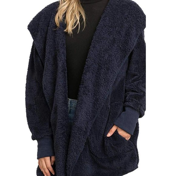 Teddy Jacket Soft Sherpa Open Front Coat-One Size - Picture 3 of 5